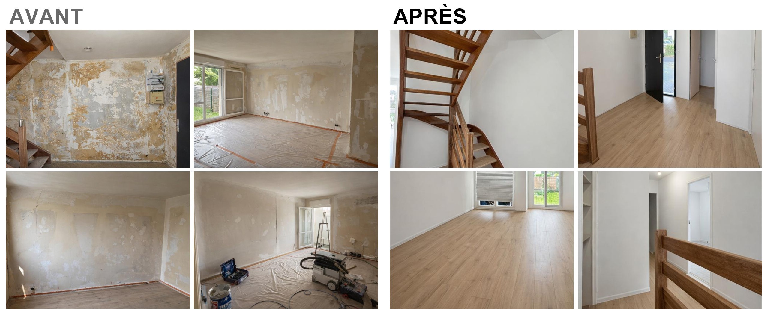 Avant et après : rénovation complète d'un logement, ratissage, peinture et sol — UA Construction
