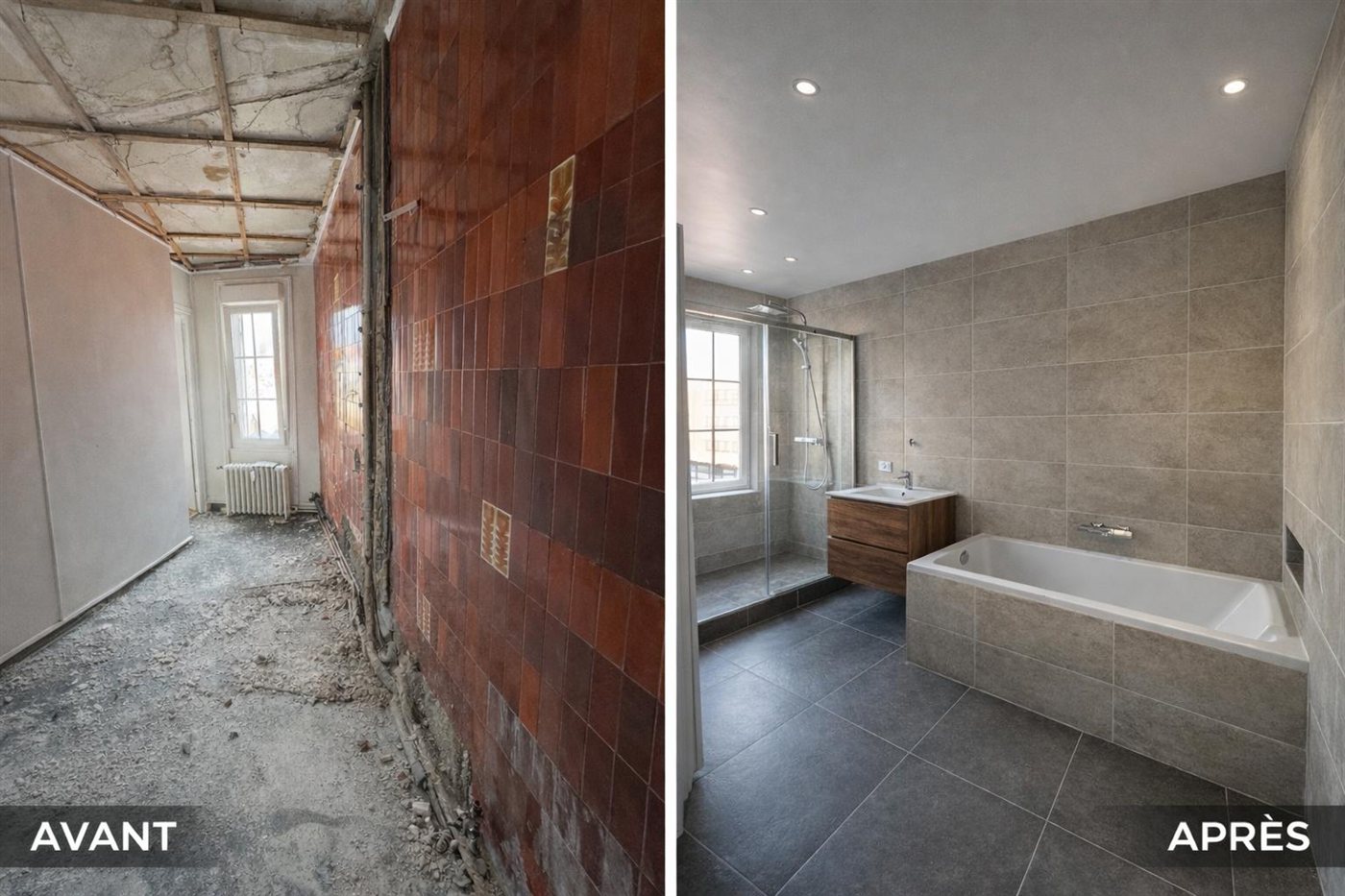 Rénovation de salle de bain avec baignoire, avant et après — UA Construction