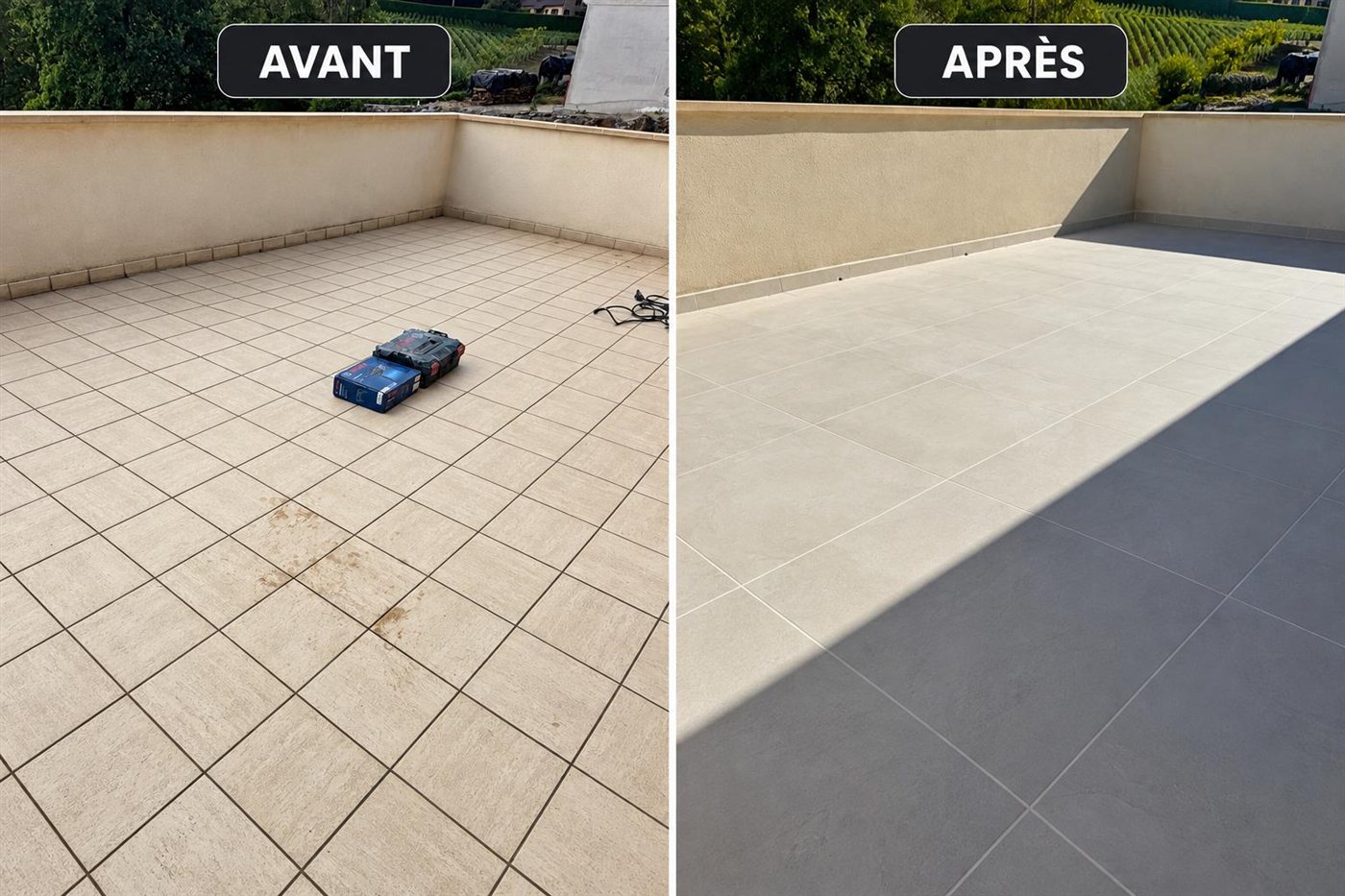 Rénovation de terrasse, étanchéité et carrelage, avant et après — UA Construction